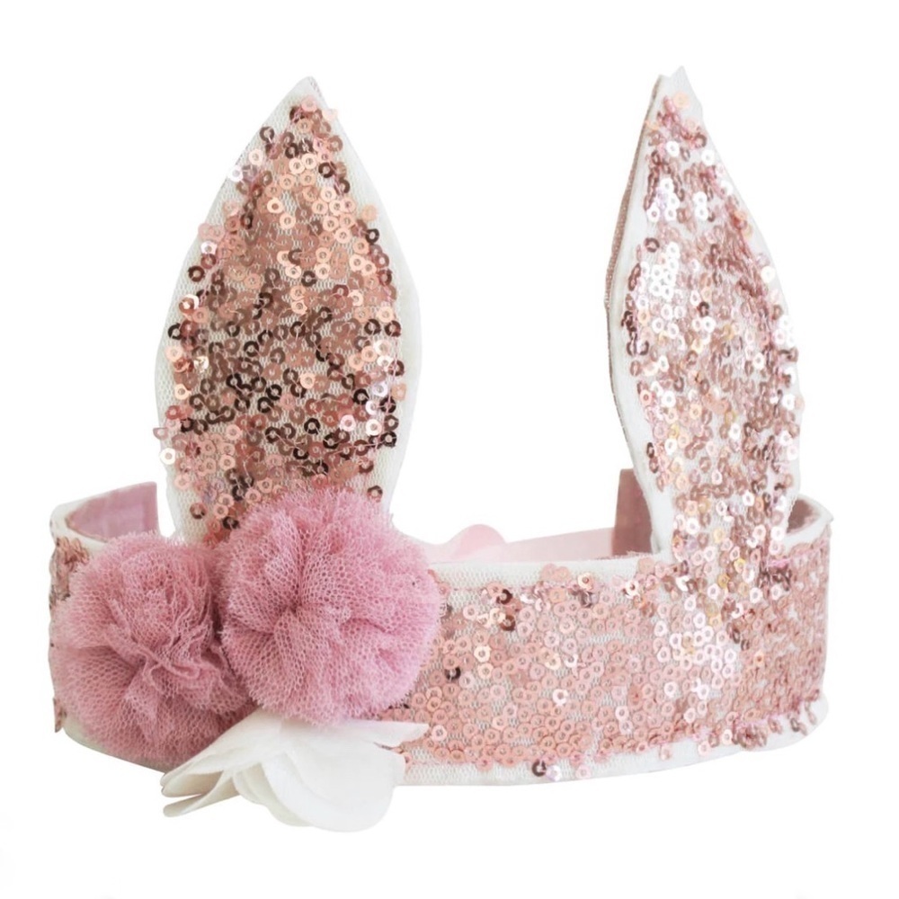 Alimrose | NWT Rose Gold Sequin Bunny Crown, Kids Adjustable Size